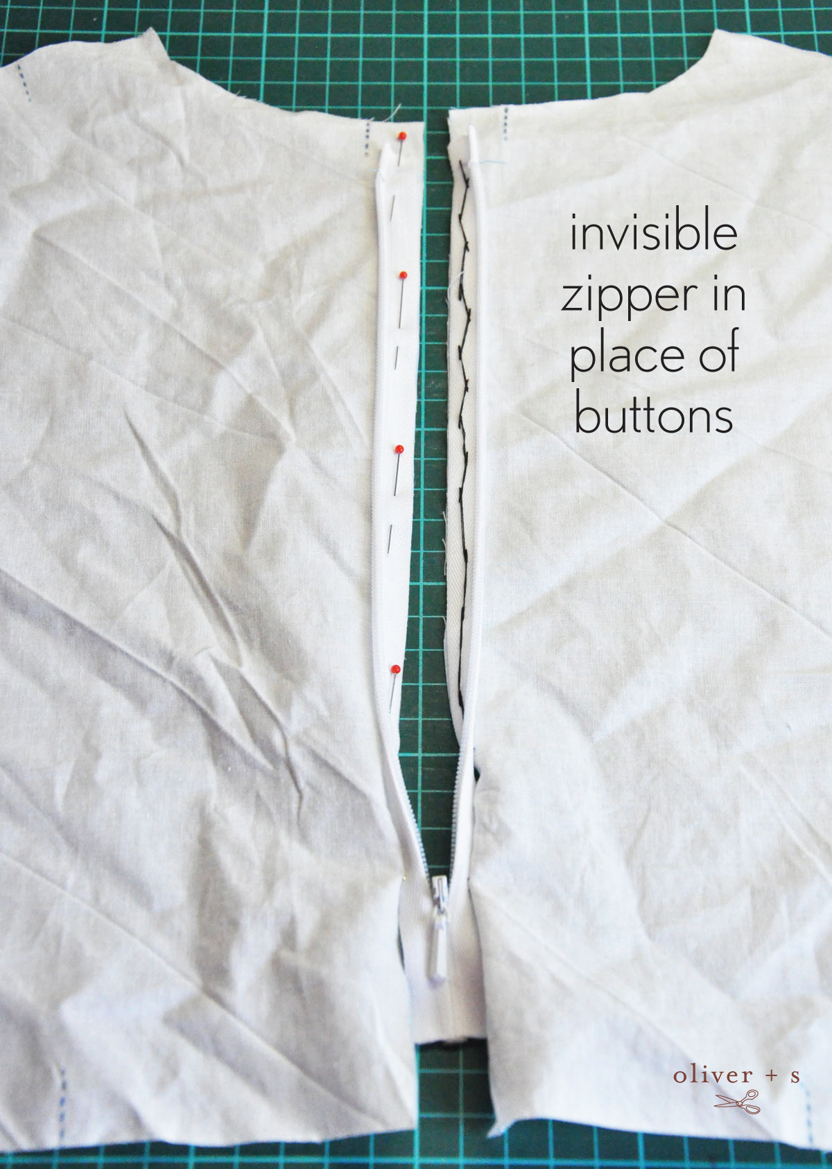 special finish at top of invisible zipper