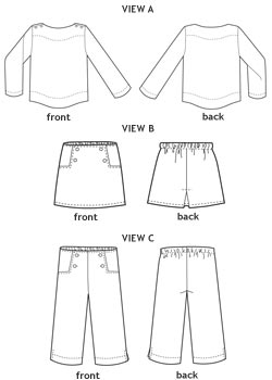 sailboat top, skirt + pants sewing pattern