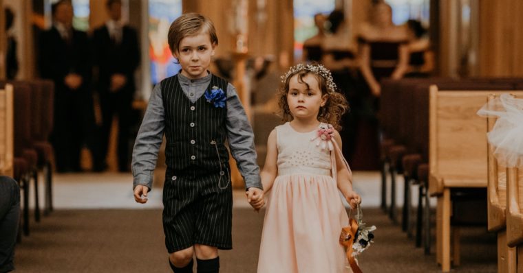 Handmade ring bearer and flower girl outfits made from Oliver + S patterns.