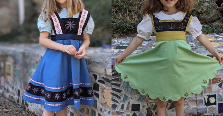 DIY Anna and Elsa as kids dresses.