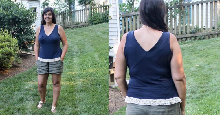 DIY tank top with lace trim from the Marais Knit Top pattern.